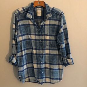 AEO Blue Plaid Button Down Boyfriend Fit XL